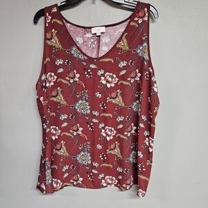 LOFT Floral Burgundy Sleeveless Top Womem's XL